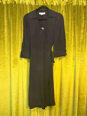 NWT 90s Deadstock Silk Assets by Diane Von Furstenberg Black Silk Wrap Dress XS